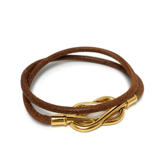 HERMES Necklace Metal, Leather Brown Atame Gold Plated Choker Women Used Authentic