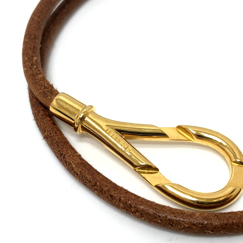 HERMES Necklace Metal, Leather Brown Atame Gold Plated Choker Women Used Authentic