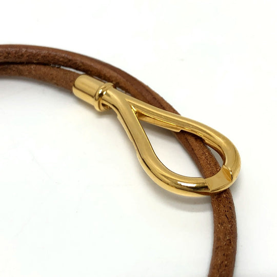 HERMES Necklace Metal, Leather Brown Atame Gold Plated Choker Women Used Authentic