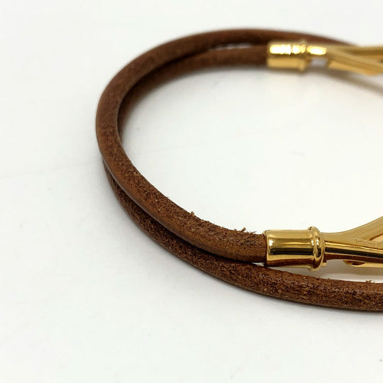 HERMES Necklace Metal, Leather Brown Atame Gold Plated Choker Women Used Authentic