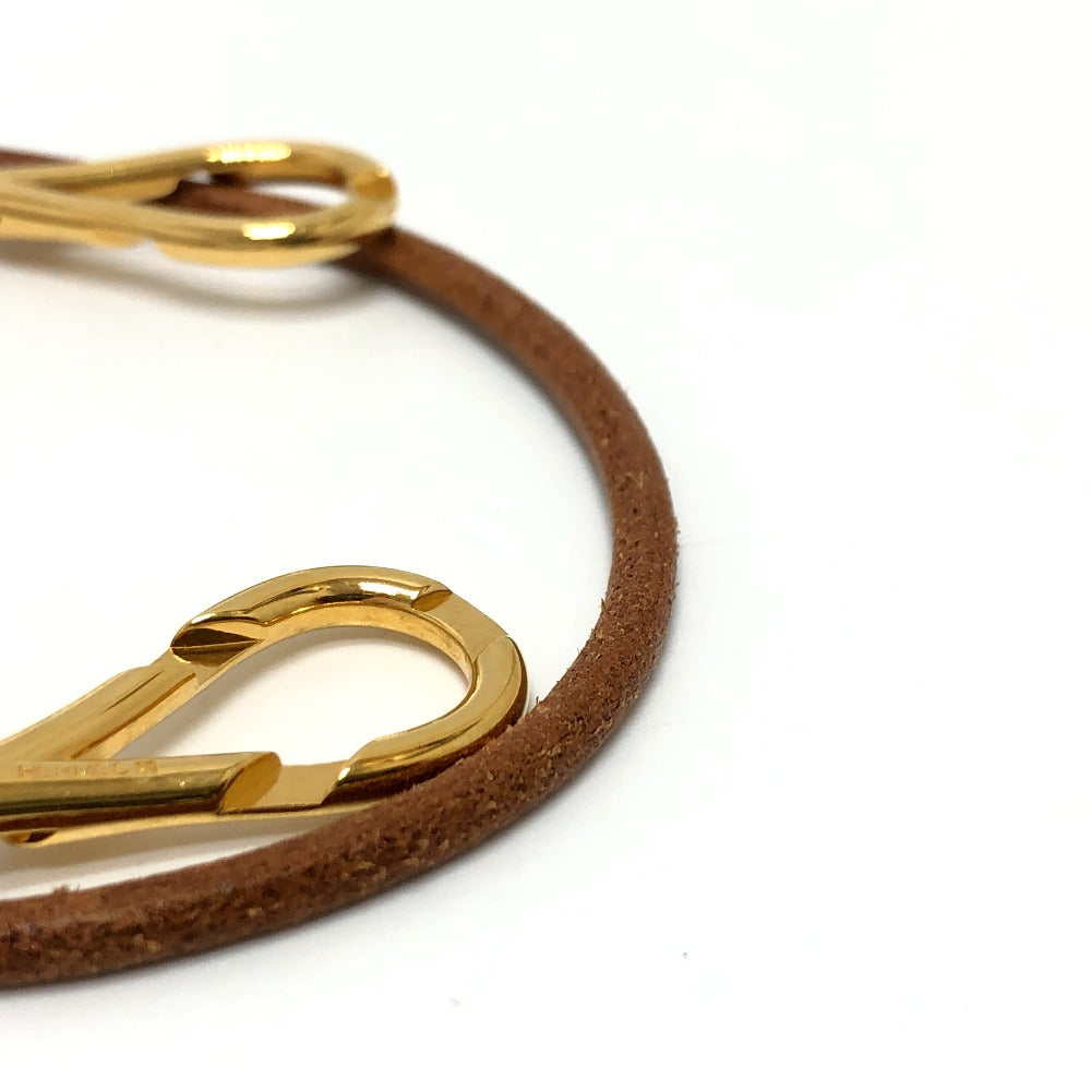 HERMES Necklace Metal, Leather Brown Atame Gold Plated Choker Women Used Authentic