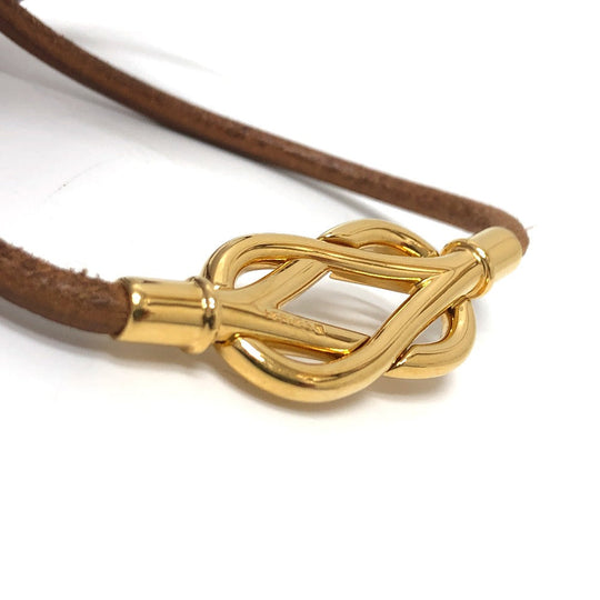 HERMES Necklace Metal, Leather Brown Atame Gold Plated Choker Women Used Authentic