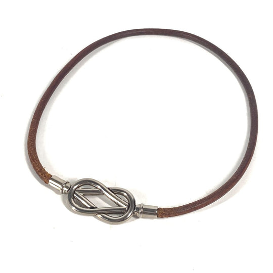 HERMES choker leather Brown Necklace Head mens Used Authentic