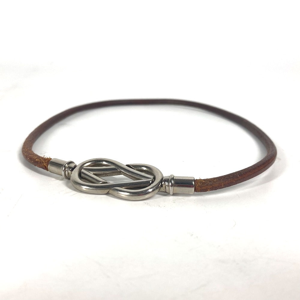 HERMES choker leather Brown Necklace Head mens Used Authentic