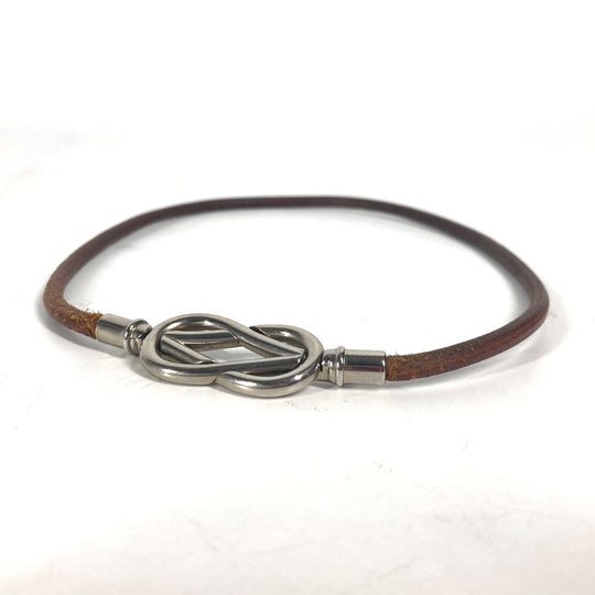 HERMES choker leather Brown Necklace Head mens Used Authentic