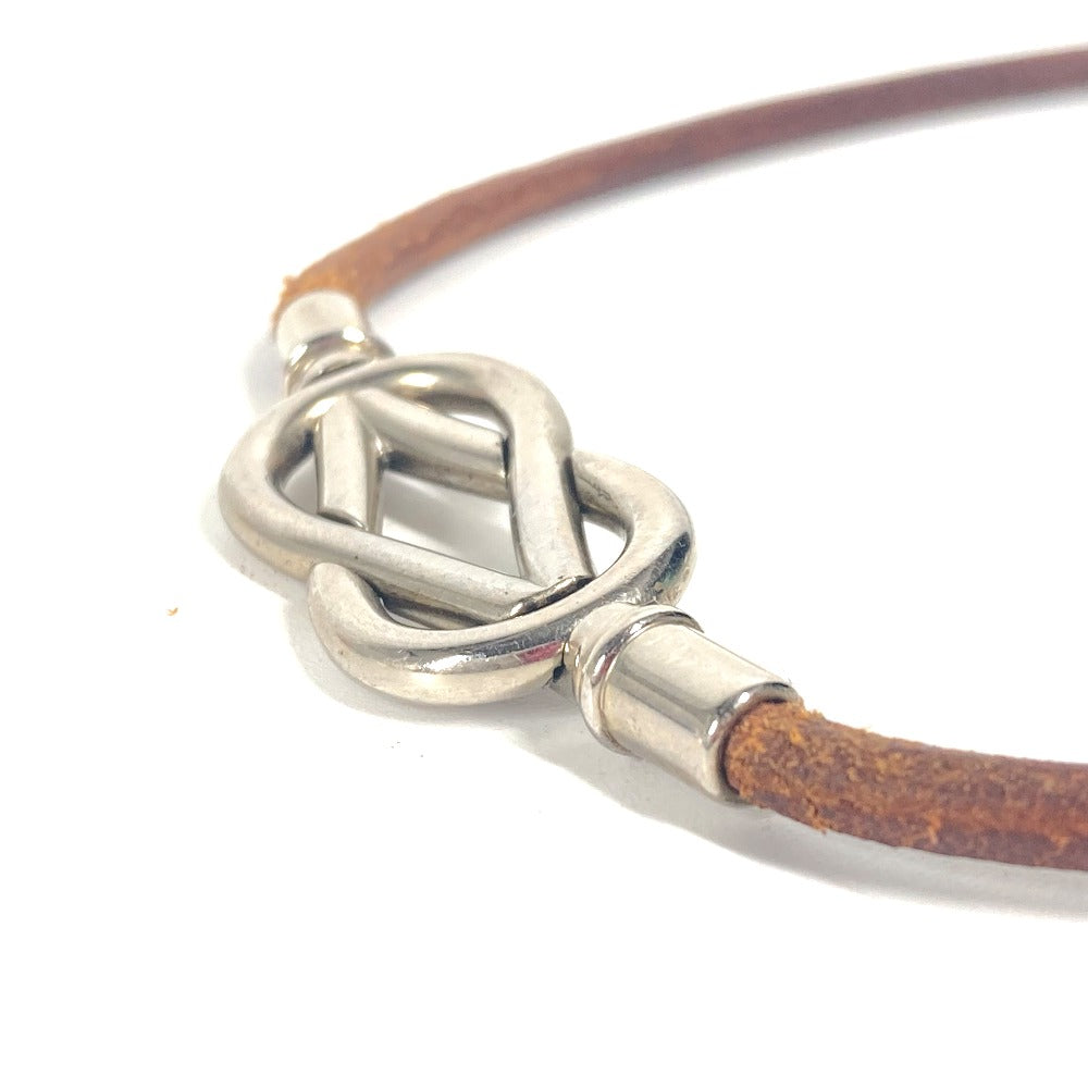 HERMES choker leather Brown Necklace Head mens Used Authentic