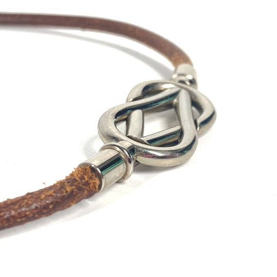 HERMES choker leather Brown Necklace Head mens Used Authentic