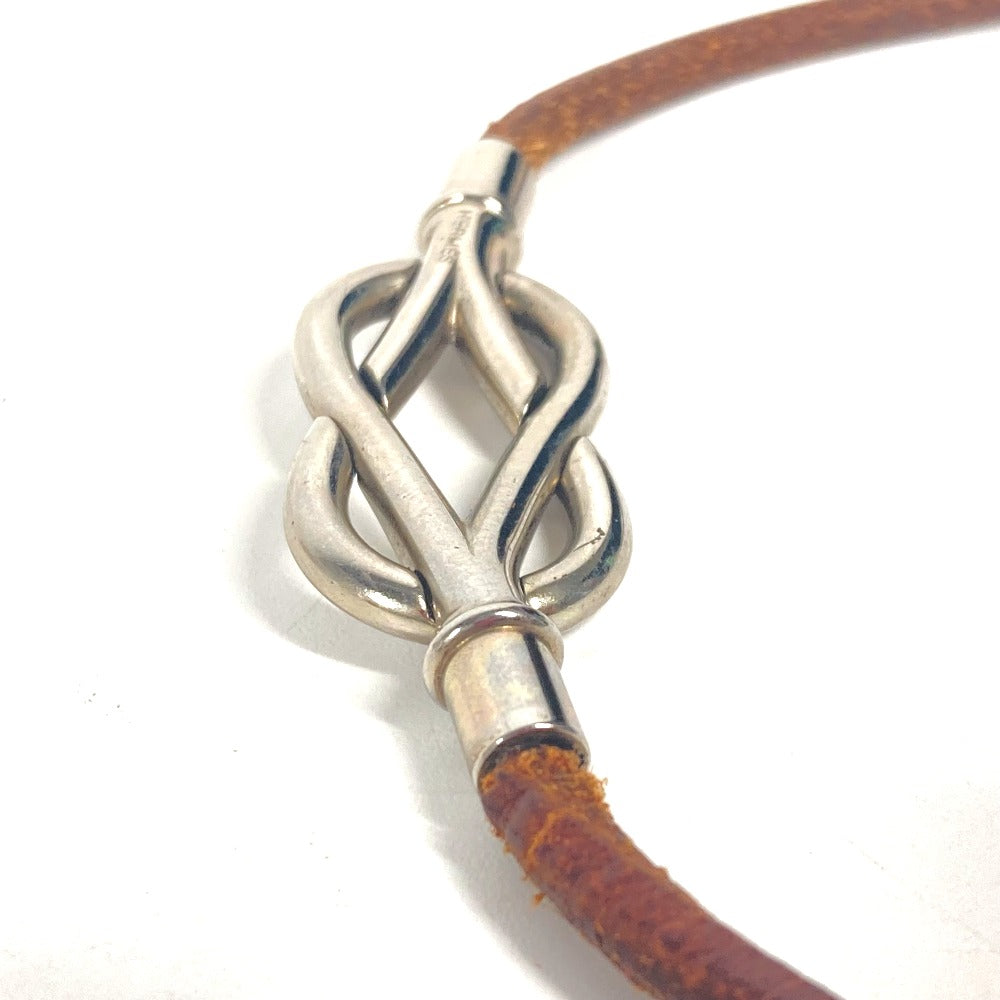 HERMES choker leather Brown Necklace Head mens Used Authentic
