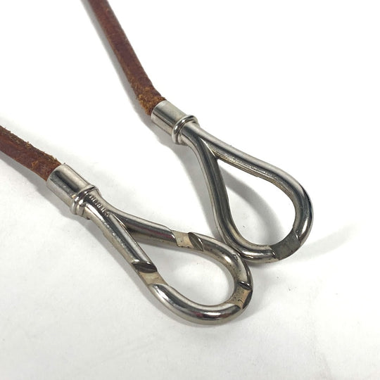 HERMES choker leather Brown Necklace Head mens Used Authentic