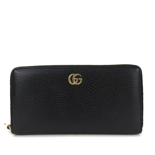 GUCCI Long Wallet Purse 456117 leather black GG Marmont Women Used Authentic