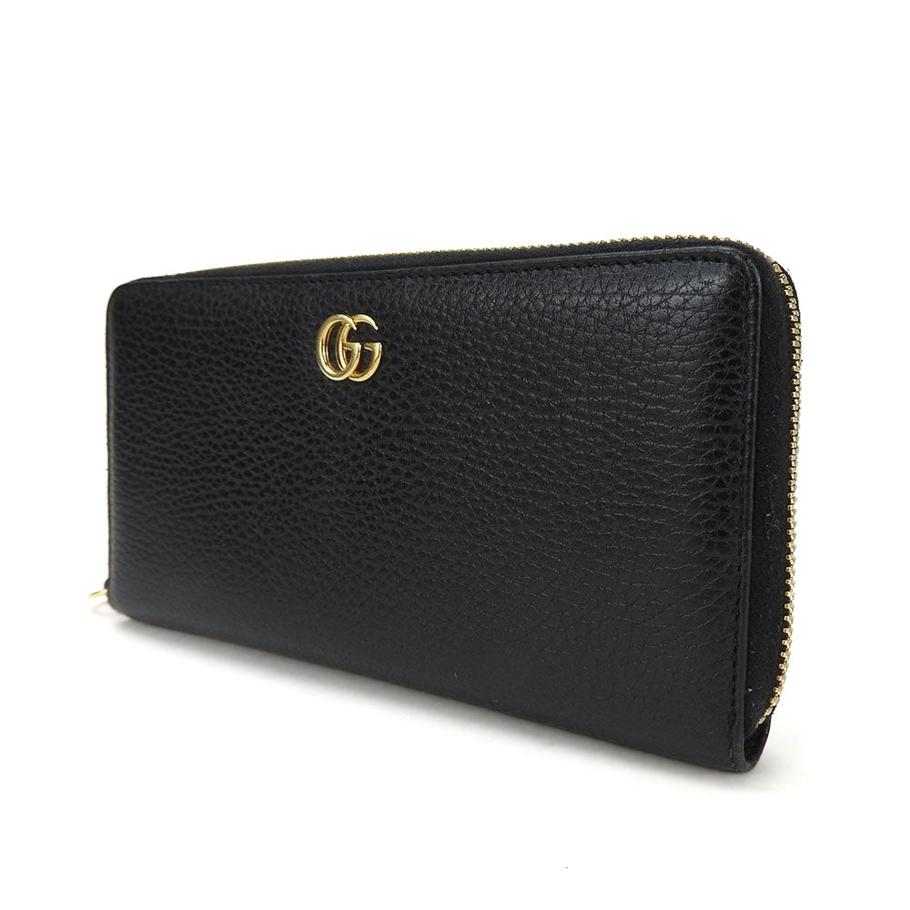 GUCCI Long Wallet Purse 456117 leather black GG Marmont Women Used Authentic