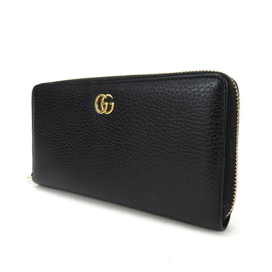 GUCCI Long Wallet Purse 456117 leather black GG Marmont Women Used Authentic