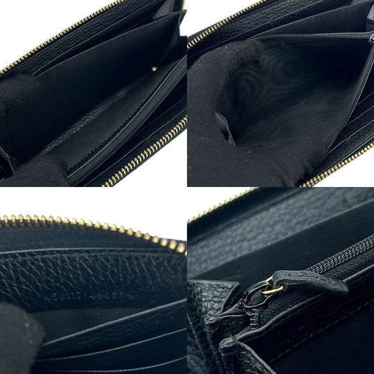 GUCCI Long Wallet Purse 456117 leather black GG Marmont Women Used Authentic