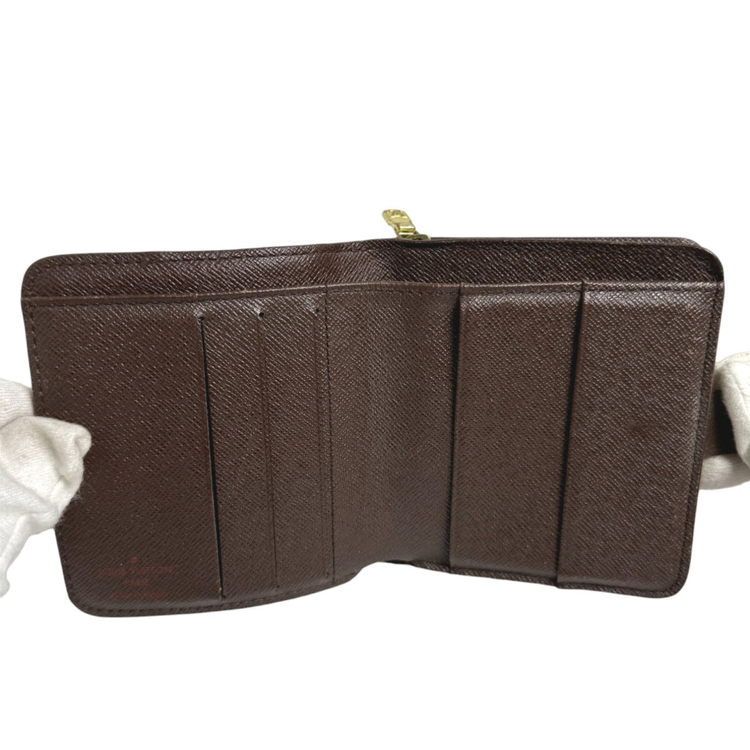 LOUIS VUITTON Bifold Wallet N61668 Damier canvas Brown Wallet with pocket zipper for cards Damier Compact zip unisex(Unisex) Used Authentic