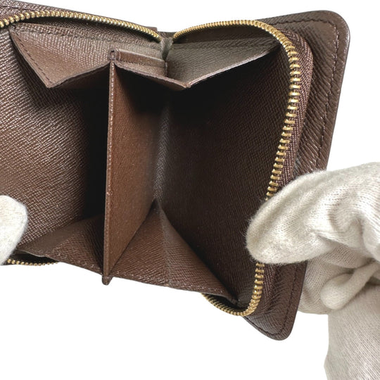LOUIS VUITTON Bifold Wallet N61668 Damier canvas Brown Wallet with pocket zipper for cards Damier Compact zip unisex(Unisex) Used Authentic