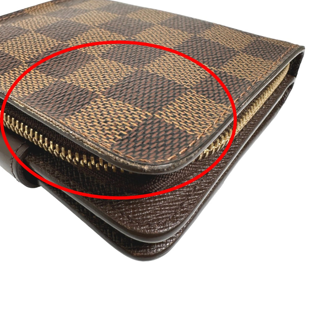 LOUIS VUITTON Bifold Wallet N61668 Damier canvas Brown Wallet with pocket zipper for cards Damier Compact zip unisex(Unisex) Used Authentic