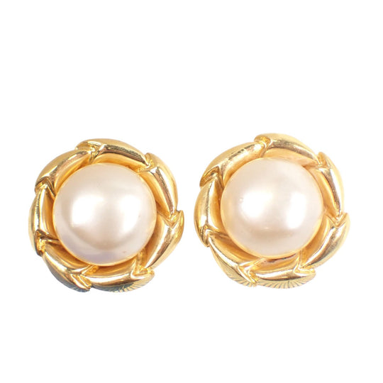 CHANEL Earring Gold Plated, Fake Pearl gold With beans, without rubber Gold Plated 93P Women Used Authentic