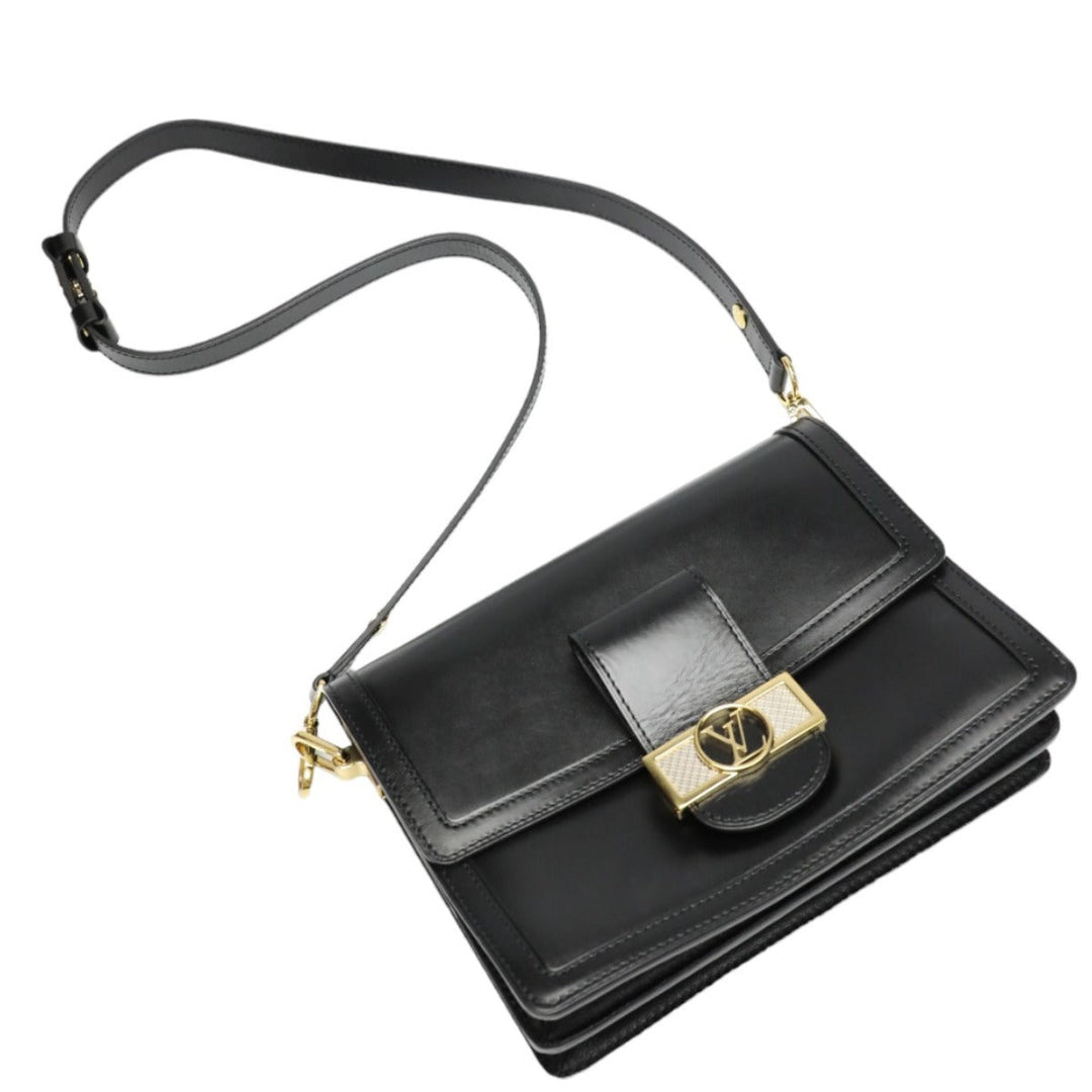LOUIS VUITTON Shoulder Bag M55821 Calf leather Noir Chain LV Lock Dauphine MM Women Used Authentic
