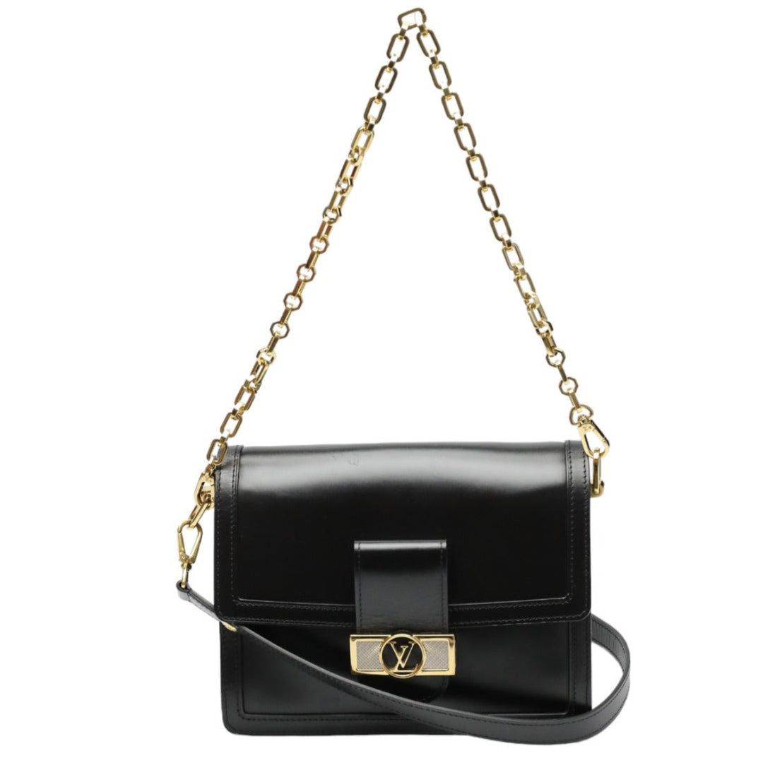 LOUIS VUITTON Shoulder Bag M55821 Calf leather Noir Chain LV Lock Dauphine MM Women Used Authentic