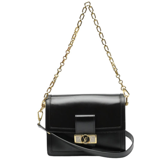 LOUIS VUITTON Shoulder Bag M55821 Calf leather Noir Chain LV Lock Dauphine MM Women Used Authentic