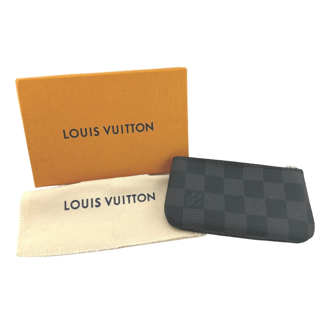 LOUIS VUITTON Key case Key holder  N60155 Damier Grafitto Canvas gray Key case Key holder for coin pocket Graphite Pochette Cre mens Used Authentic
