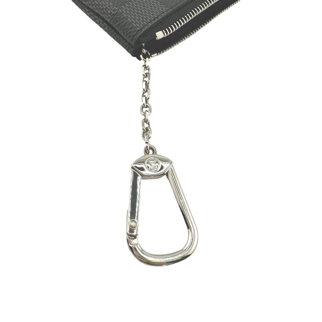 LOUIS VUITTON Key case Key holder  N60155 Damier Grafitto Canvas gray Key case Key holder for coin pocket Graphite Pochette Cre mens Used Authentic