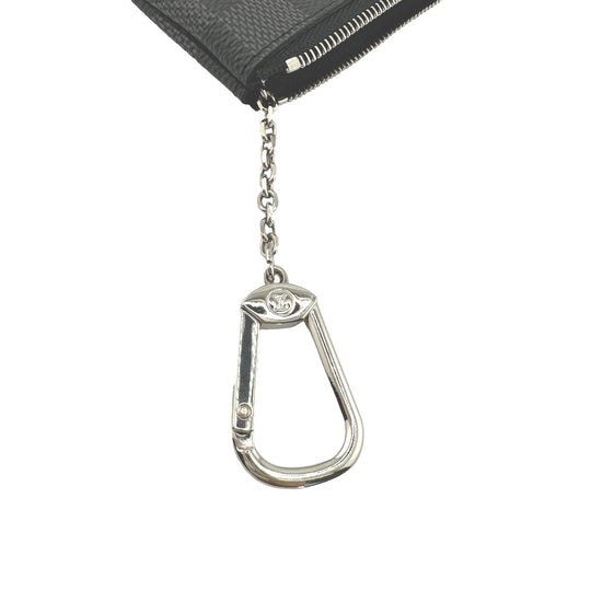LOUIS VUITTON Key case Key holder  N60155 Damier Grafitto Canvas gray Key case Key holder for coin pocket Graphite Pochette Cre mens Used Authentic