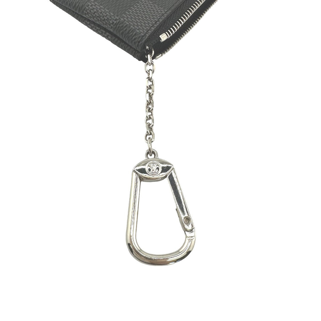 LOUIS VUITTON Key case Key holder  N60155 Damier Grafitto Canvas gray Key case Key holder for coin pocket Graphite Pochette Cre mens Used Authentic