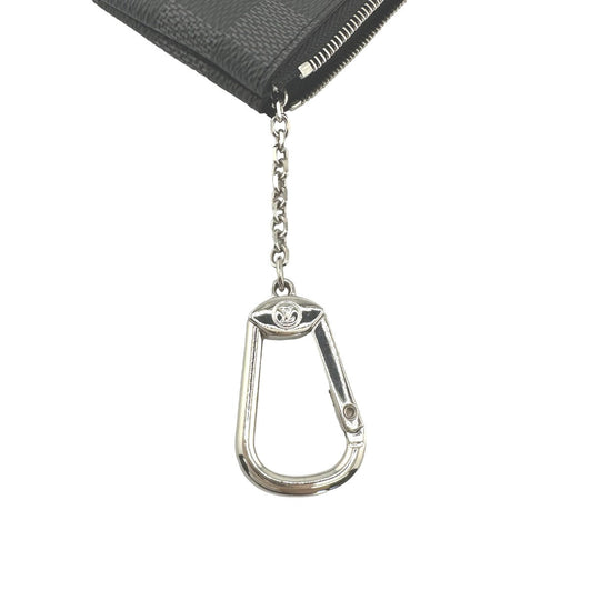 LOUIS VUITTON Key case Key holder  N60155 Damier Grafitto Canvas gray Key case Key holder for coin pocket Graphite Pochette Cre mens Used Authentic