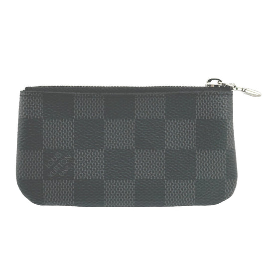 LOUIS VUITTON Key case Key holder  N60155 Damier Grafitto Canvas gray Key case Key holder for coin pocket Graphite Pochette Cre mens Used Authentic