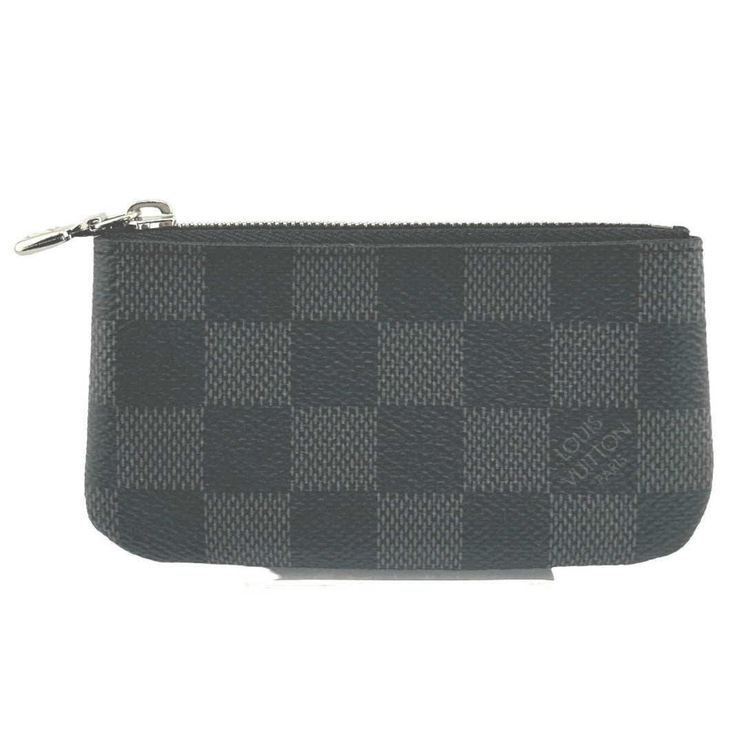 LOUIS VUITTON Key case Key holder  N60155 Damier Grafitto Canvas gray Key case Key holder for coin pocket Graphite Pochette Cre mens Used Authentic