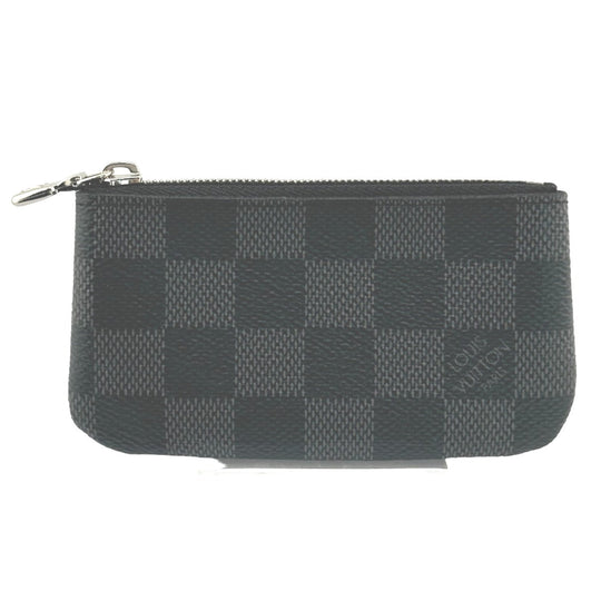 LOUIS VUITTON Key case Key holder  N60155 Damier Grafitto Canvas gray Key case Key holder for coin pocket Graphite Pochette Cre mens Used Authentic