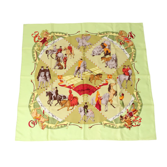 HERMES scarf silk Yellowish green Stall Chantilly Castle Horse Museum Carre90 Women Used Authentic