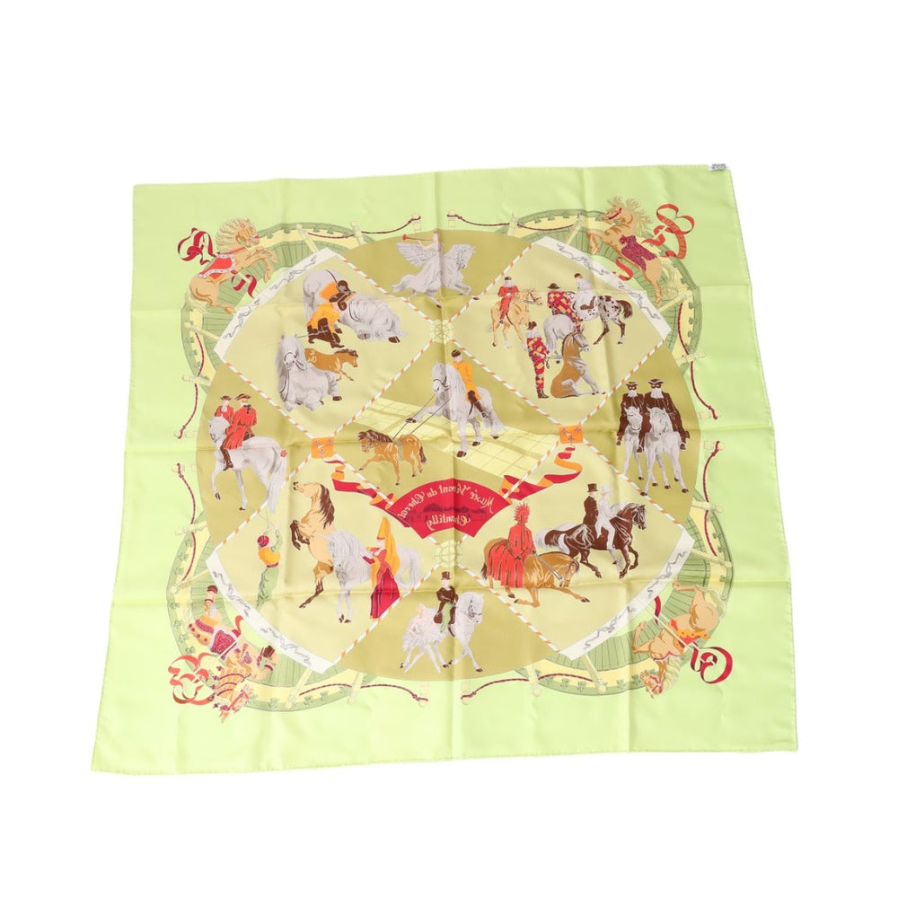HERMES scarf silk Yellowish green Stall Chantilly Castle Horse Museum Carre90 Women Used Authentic