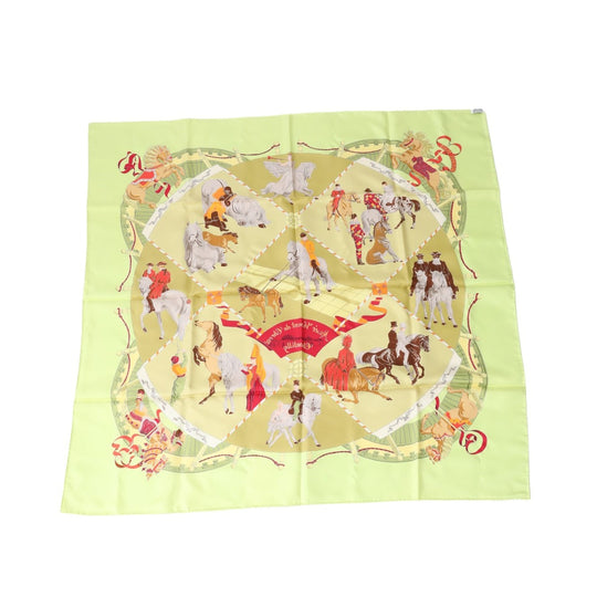 HERMES scarf silk Yellowish green Stall Chantilly Castle Horse Museum Carre90 Women Used Authentic