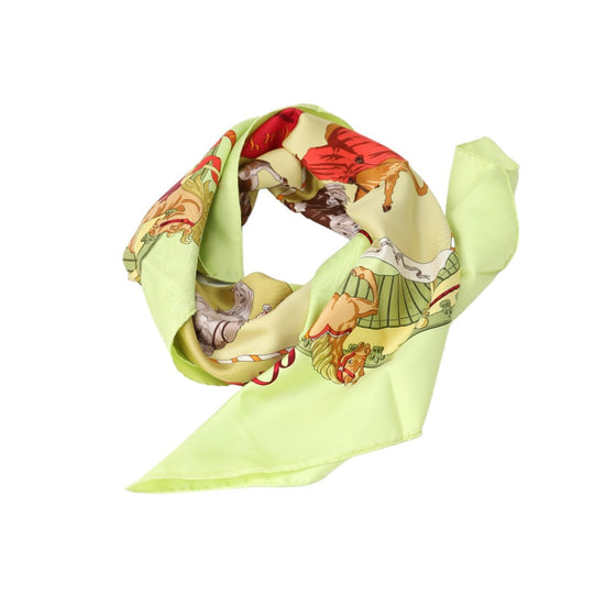 HERMES scarf silk Yellowish green Stall Chantilly Castle Horse Museum Carre90 Women Used Authentic