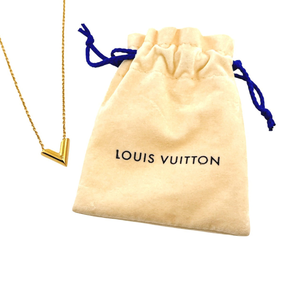 LOUIS VUITTON Necklace M61083 Gold Plated gold Necklace Adjustable length Essential V Women Used Authentic