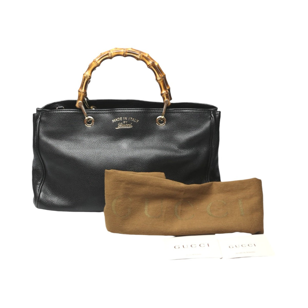 GUCCI Handbag 323660 leather black 2WAY bag leather Bamboo shopper Women Used Authentic