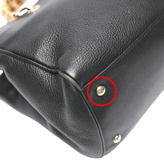 GUCCI Handbag 323660 leather black 2WAY bag leather Bamboo shopper Women Used Authentic