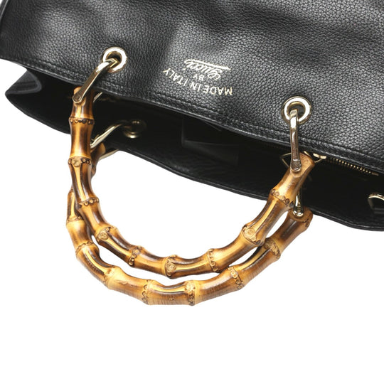GUCCI Handbag 323660 leather black 2WAY bag leather Bamboo shopper Women Used Authentic