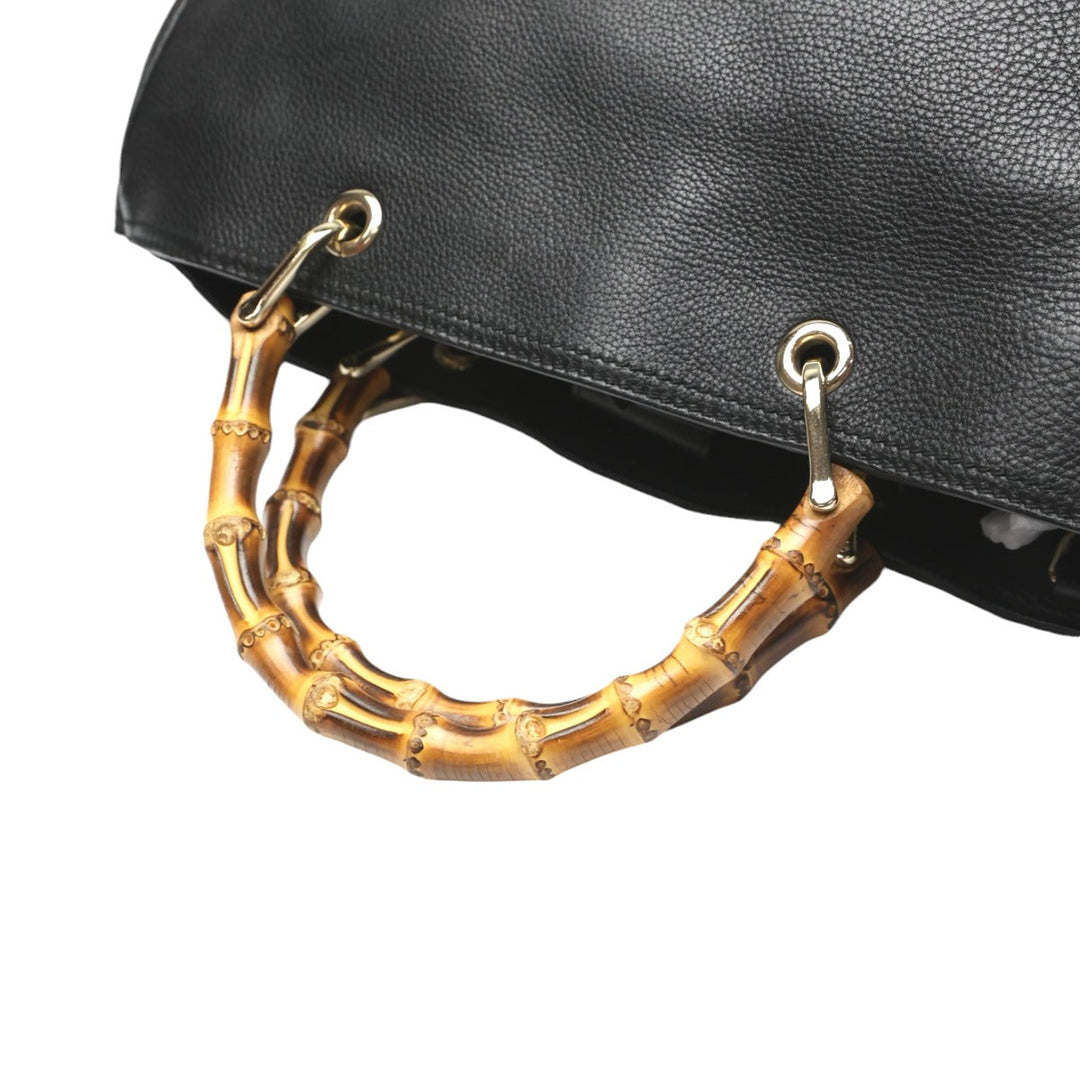 GUCCI Handbag 323660 leather black 2WAY bag leather Bamboo shopper Women Used Authentic