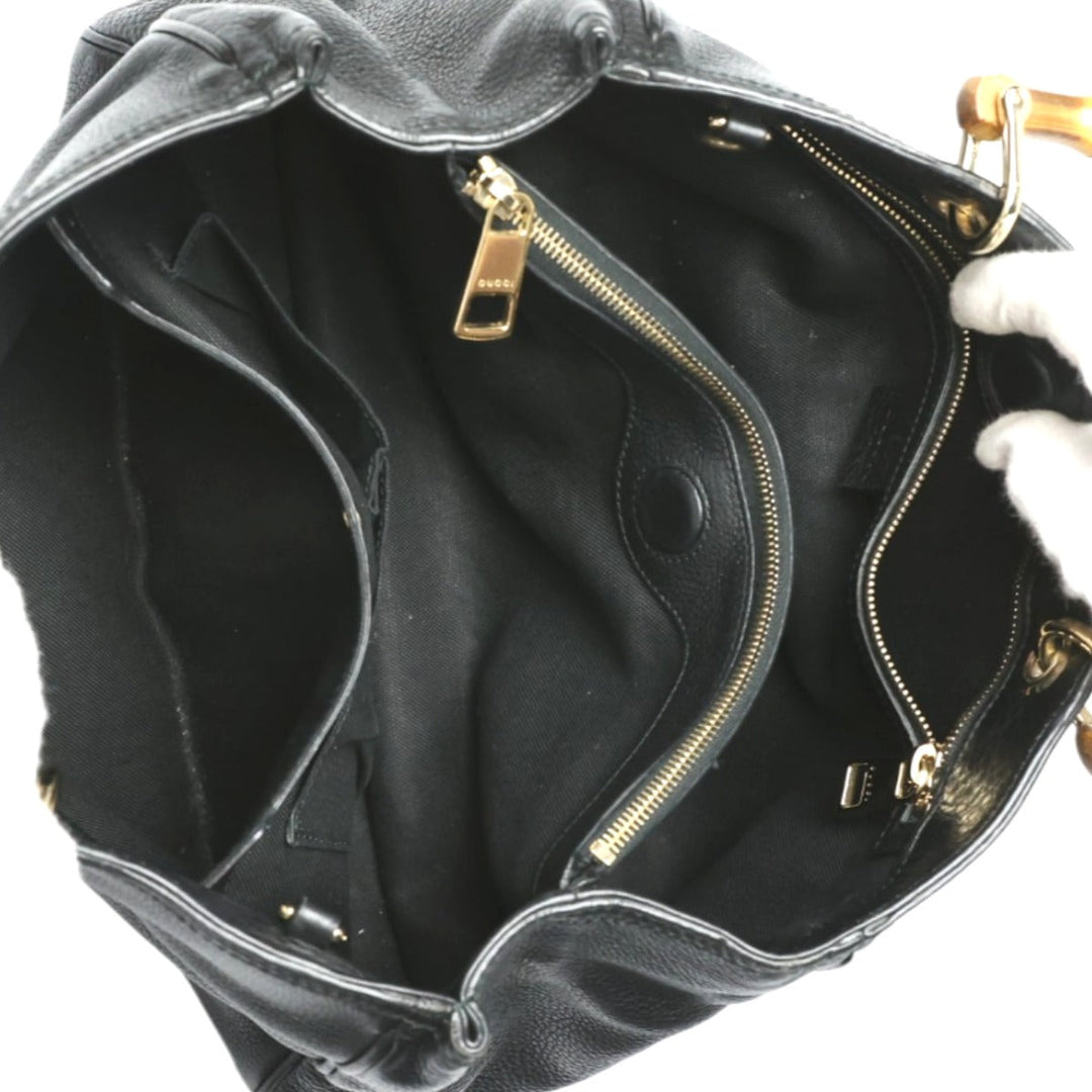 GUCCI Handbag 323660 leather black 2WAY bag leather Bamboo shopper Women Used Authentic