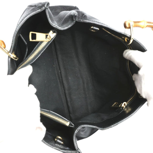 GUCCI Handbag 323660 leather black 2WAY bag leather Bamboo shopper Women Used Authentic