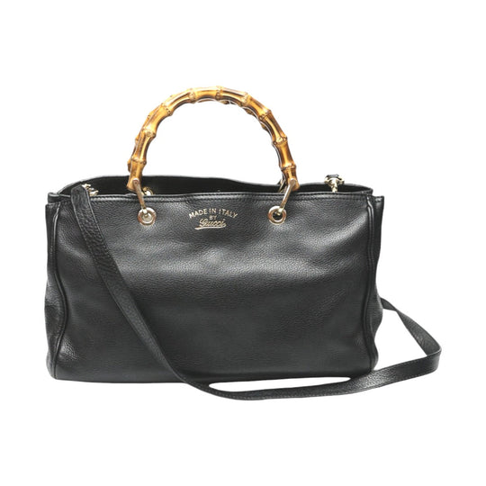 GUCCI Handbag 323660 leather black 2WAY bag leather Bamboo shopper Women Used Authentic