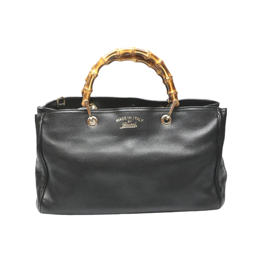 GUCCI Handbag 323660 leather black 2WAY bag leather Bamboo shopper Women Used Authentic