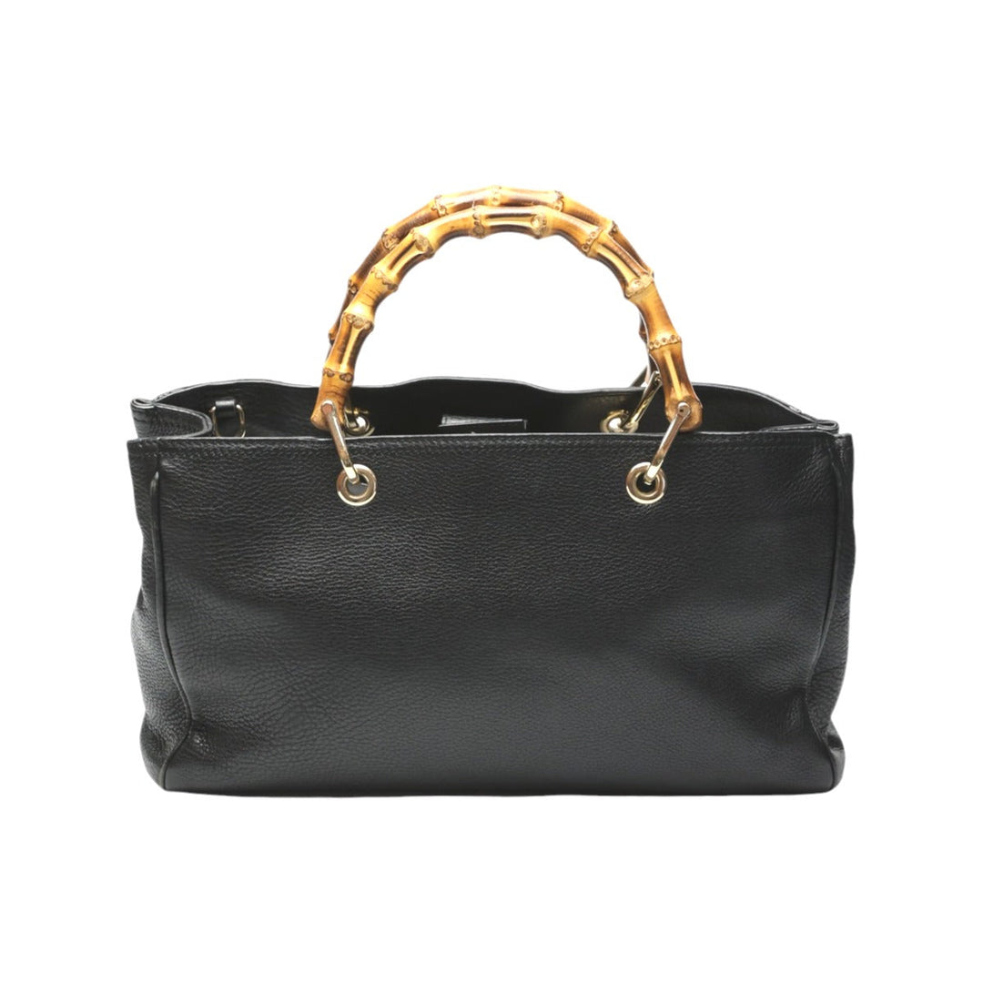 GUCCI Handbag 323660 leather black 2WAY bag leather Bamboo shopper Women Used Authentic
