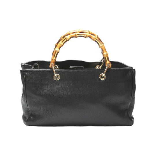 GUCCI Handbag 323660 leather black 2WAY bag leather Bamboo shopper Women Used Authentic