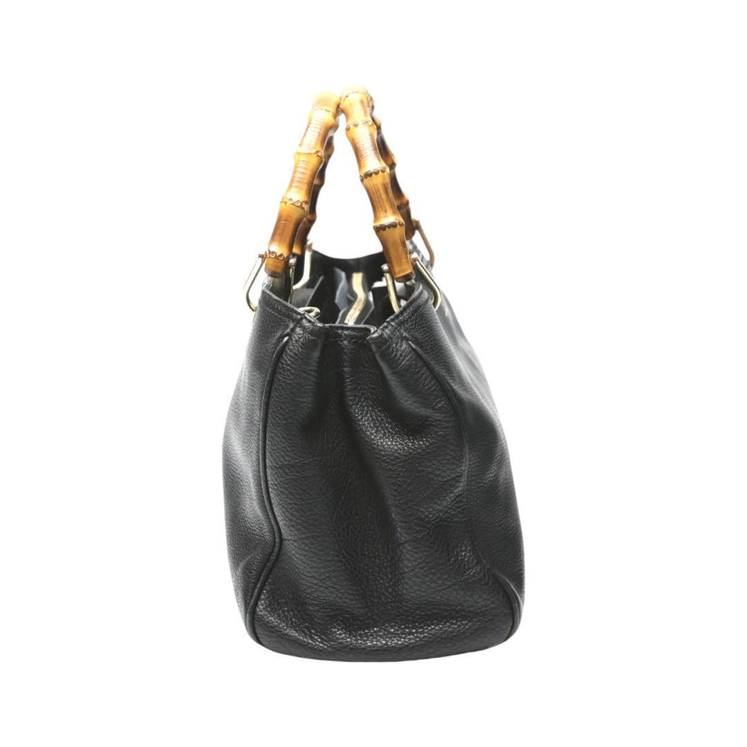 GUCCI Handbag 323660 leather black 2WAY bag leather Bamboo shopper Women Used Authentic