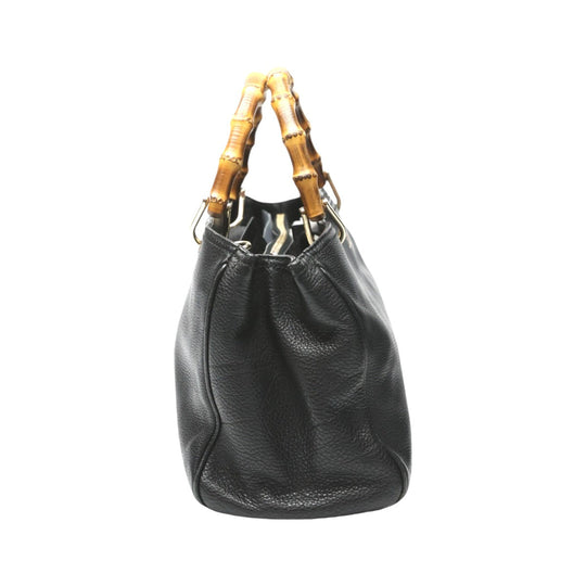 GUCCI Handbag 323660 leather black 2WAY bag leather Bamboo shopper Women Used Authentic