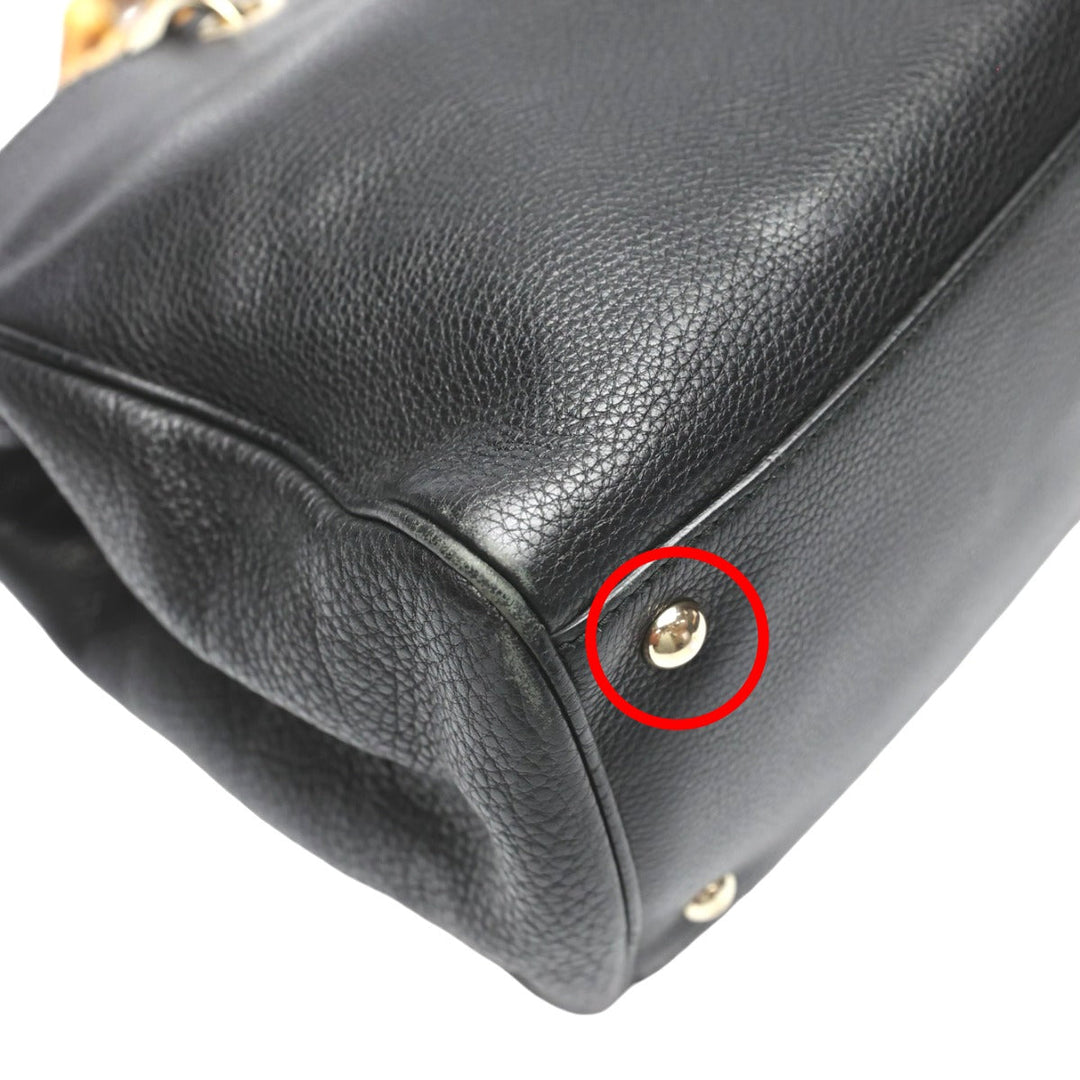 GUCCI Handbag 323660 leather black 2WAY bag leather Bamboo shopper Women Used Authentic